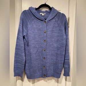 NWT NorthStyle Size S Blue Heather Button Front Hooded Cable Knit Cardigan